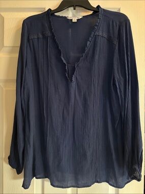 Counterparts Navy V-Neck Ruffle Trim Tunic